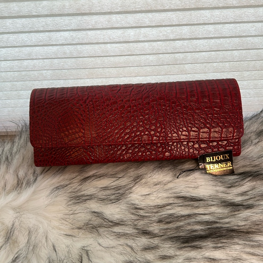 Bijoux Terner Red Faux Snakeskin Clutch NWT